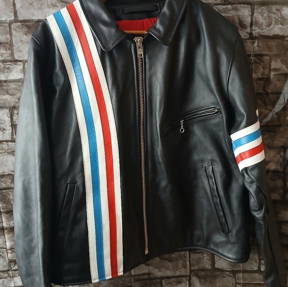 Vanson Motorcycle Bike Black Leather Jacket with Red, White, and Blue Accents. - Picture 3 of 15